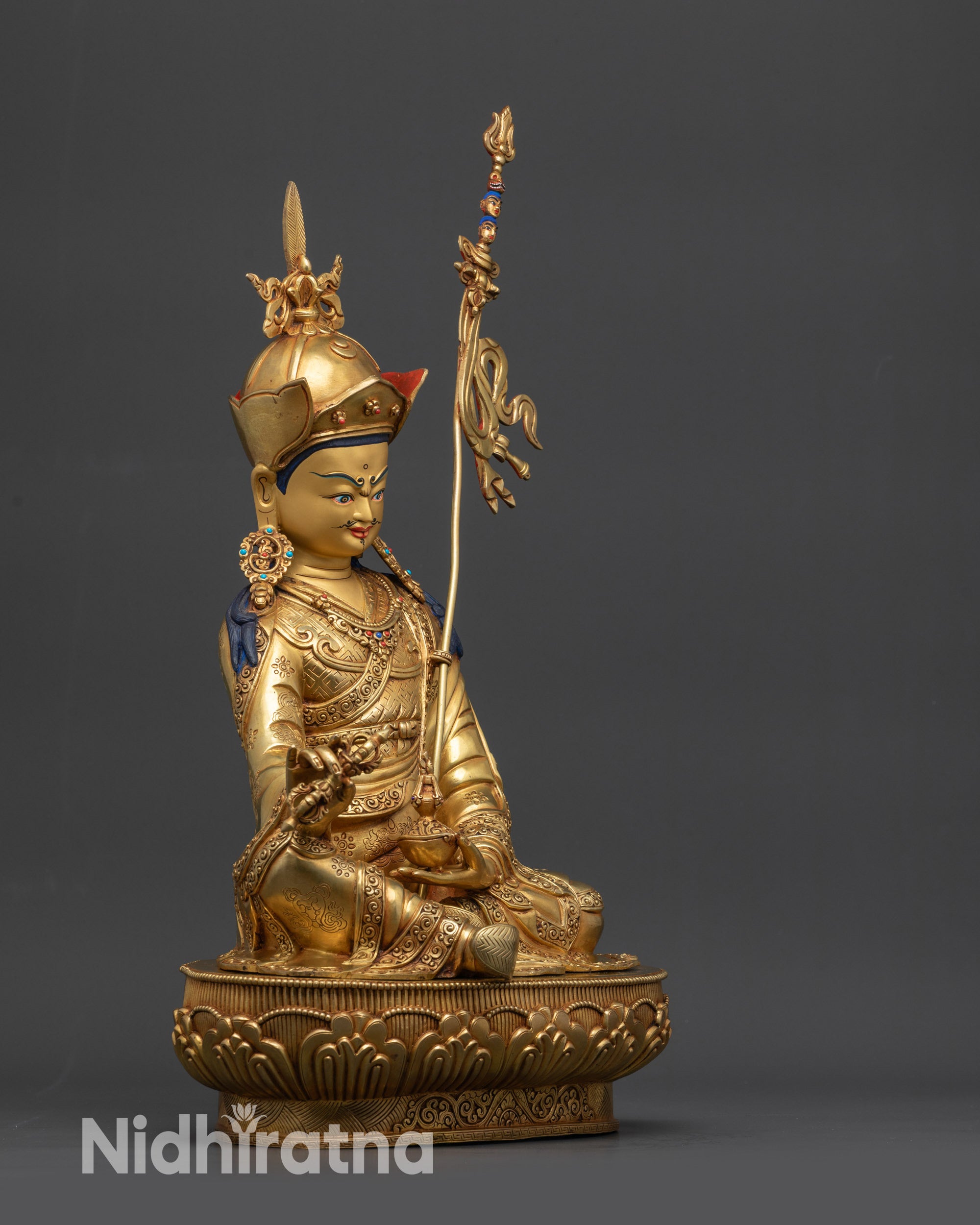 Authentic Guru Rinpoche Sculpture | Gold Fire-Gilded Buddhist Statue