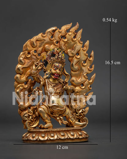 Vajrapani copper statue right view side with blazing flame halo