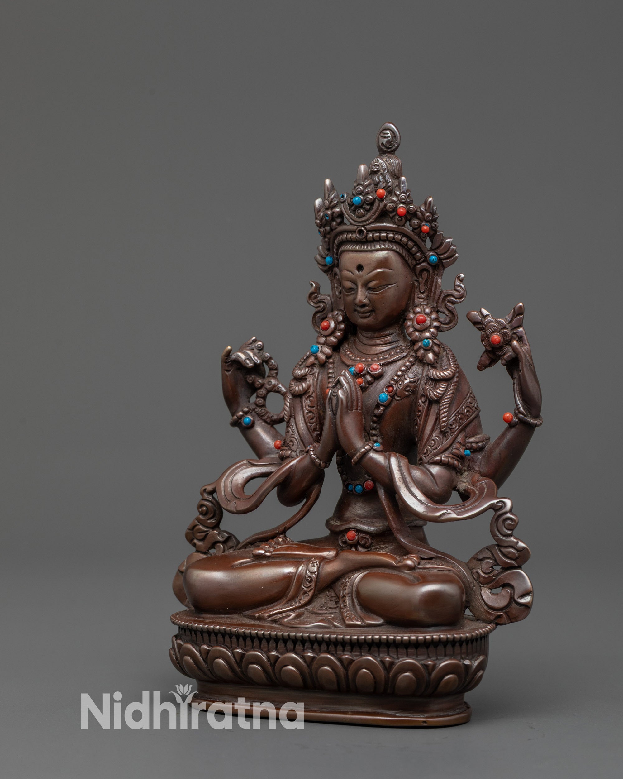 Avalokiteshvara Chenrezig Statue | Oxidized Sacred Tibetan Buddhist Art