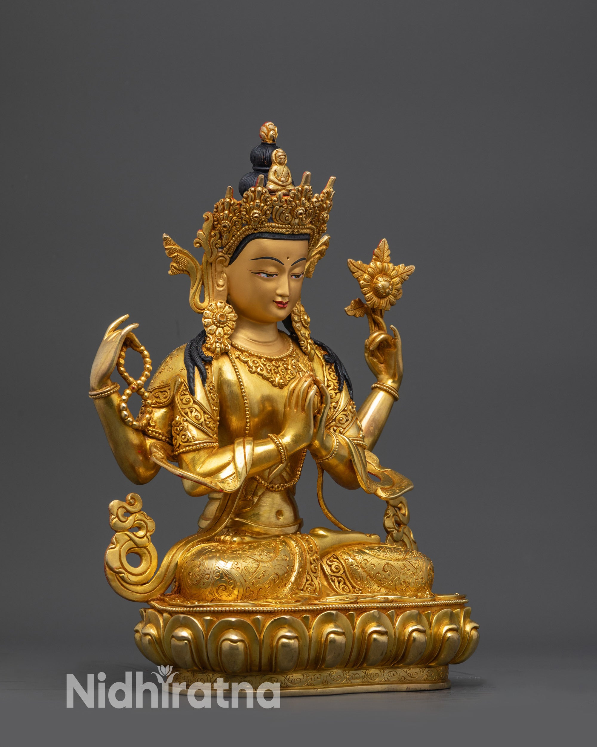 Divine Chenrezig Statue | Lost Wax Crafted Himalayan Buddha of Mercy
