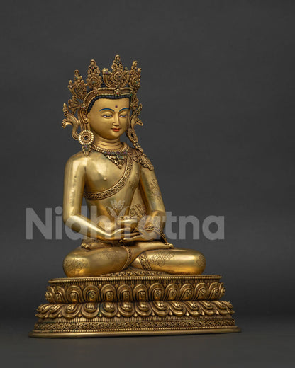 Crowned Three Buddha Set Statue | Traditional Newari Craft & Art