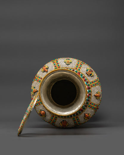Silver & Gold-Plated Himalayan Vase | Spiritual Offering Art Nepal