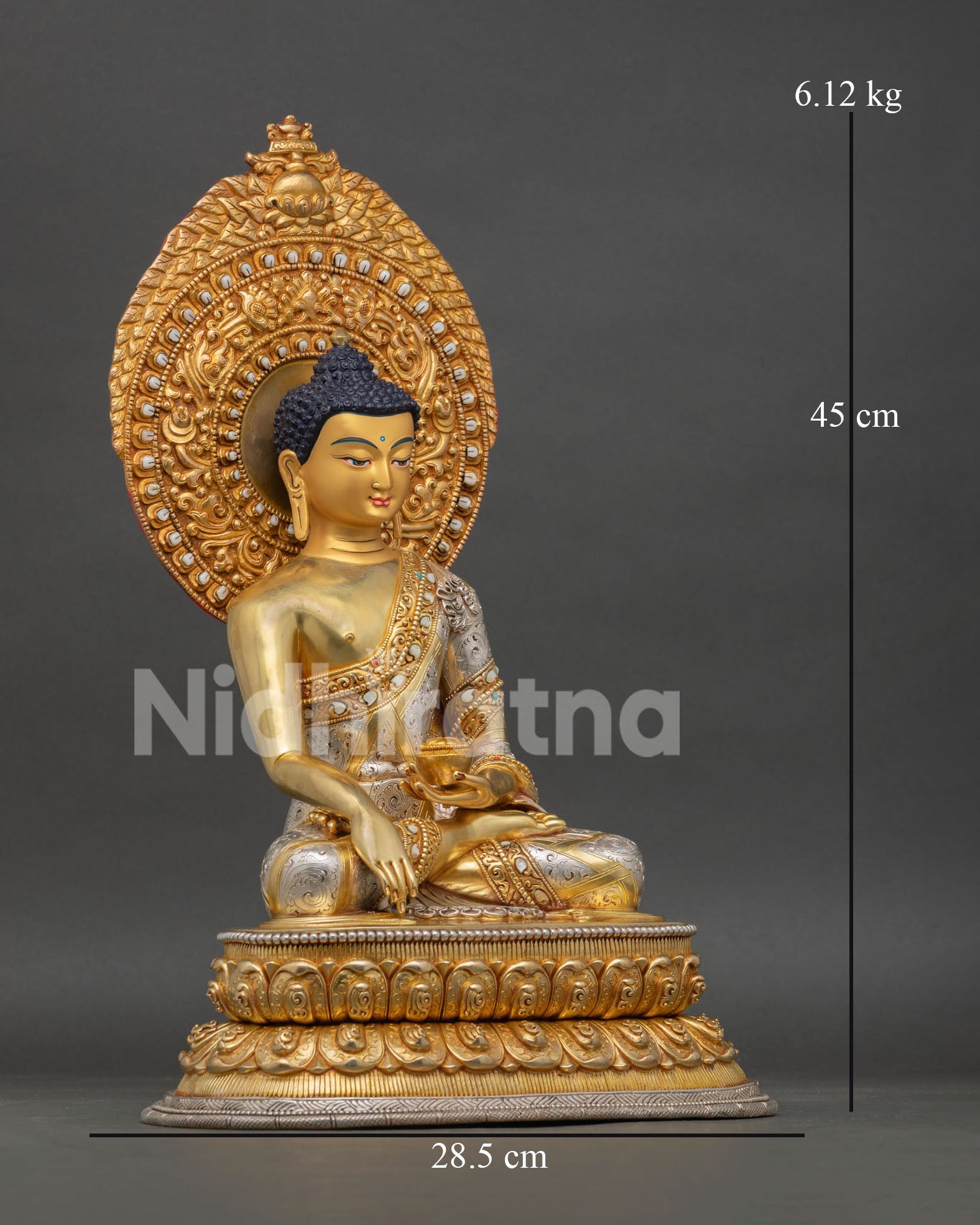 Shakyamuni Buddha Statue with Ornate Halo | Buddhist Art