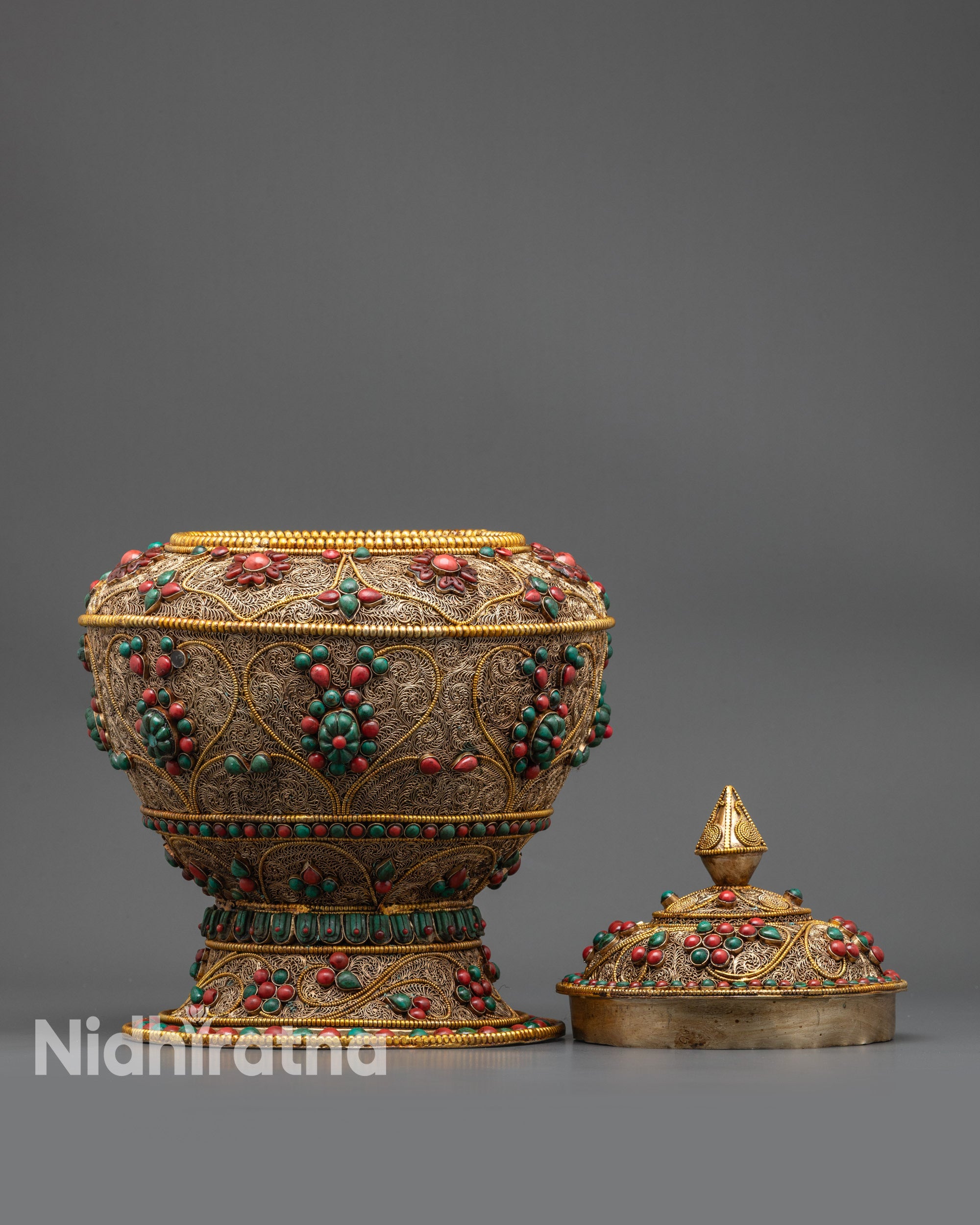Neshi Rice Pot | Handcrafted Tibetan Copper Ritual Pot for Offerings