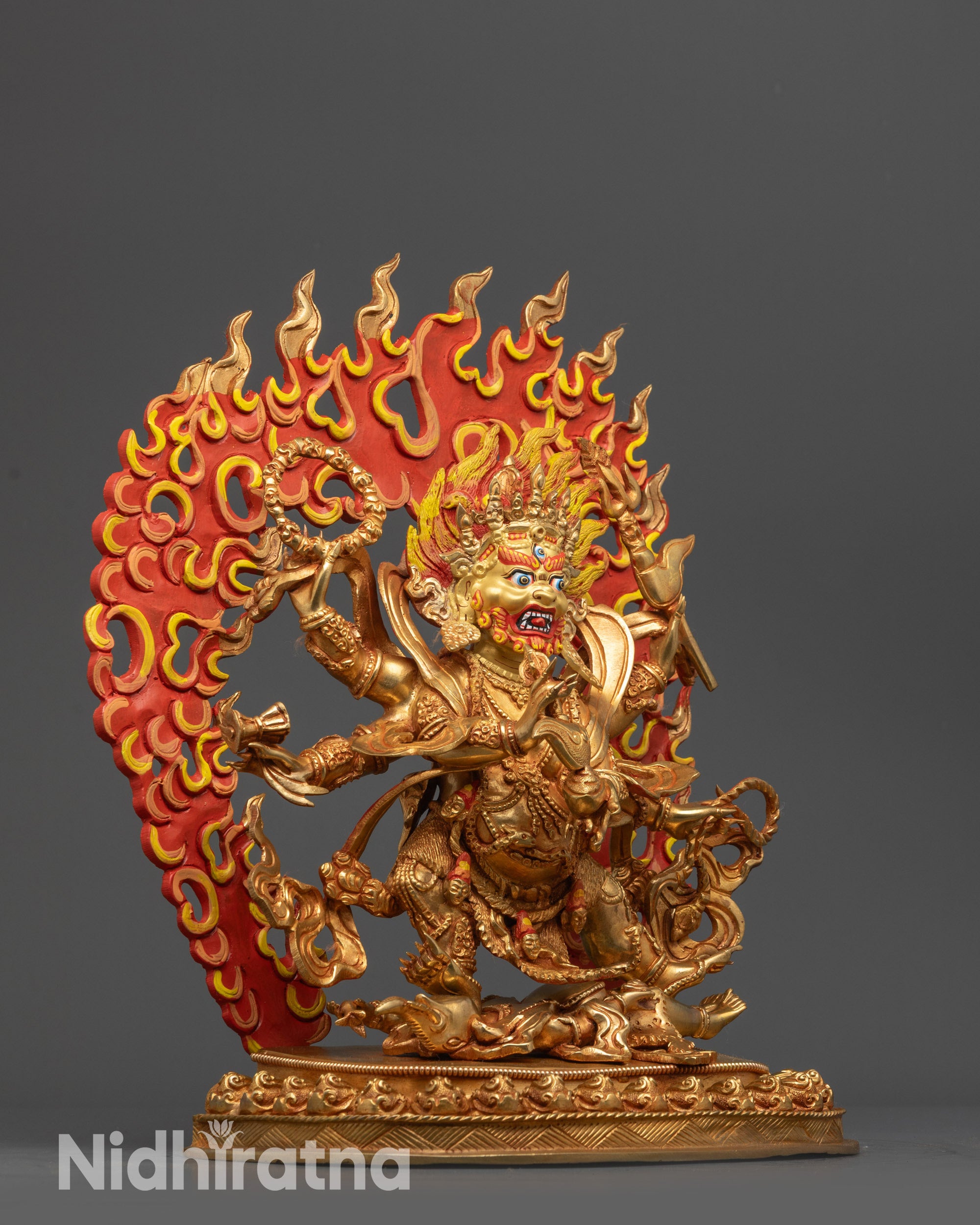 Nepalese Six-Armed Mahakala Statue | Protecting Deity for Home Altar