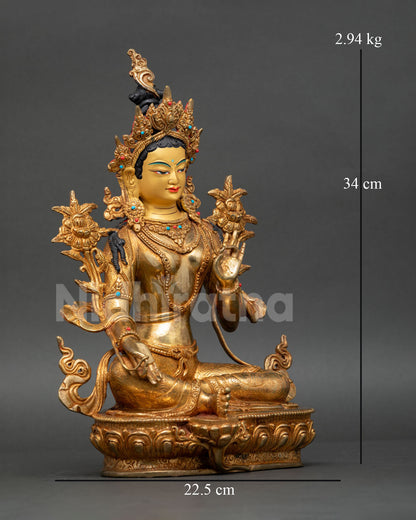 Goddess Green Tara Statue | Buddhist Copper Art for Altar