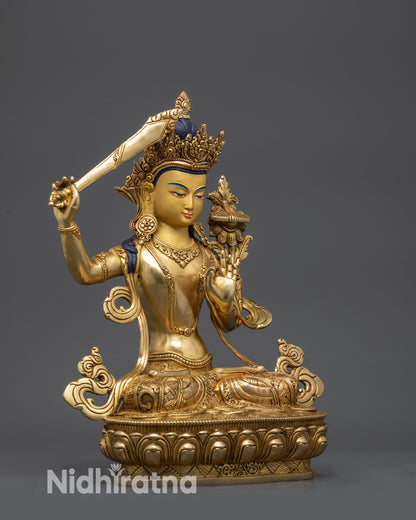 Manjushri Statue for Home Altar | Traditional Nepalese Lost Wax Casted