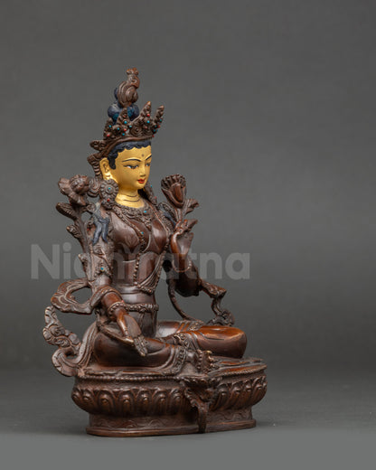 Oxidized Statue of Green Tara for Spiritual Blessing