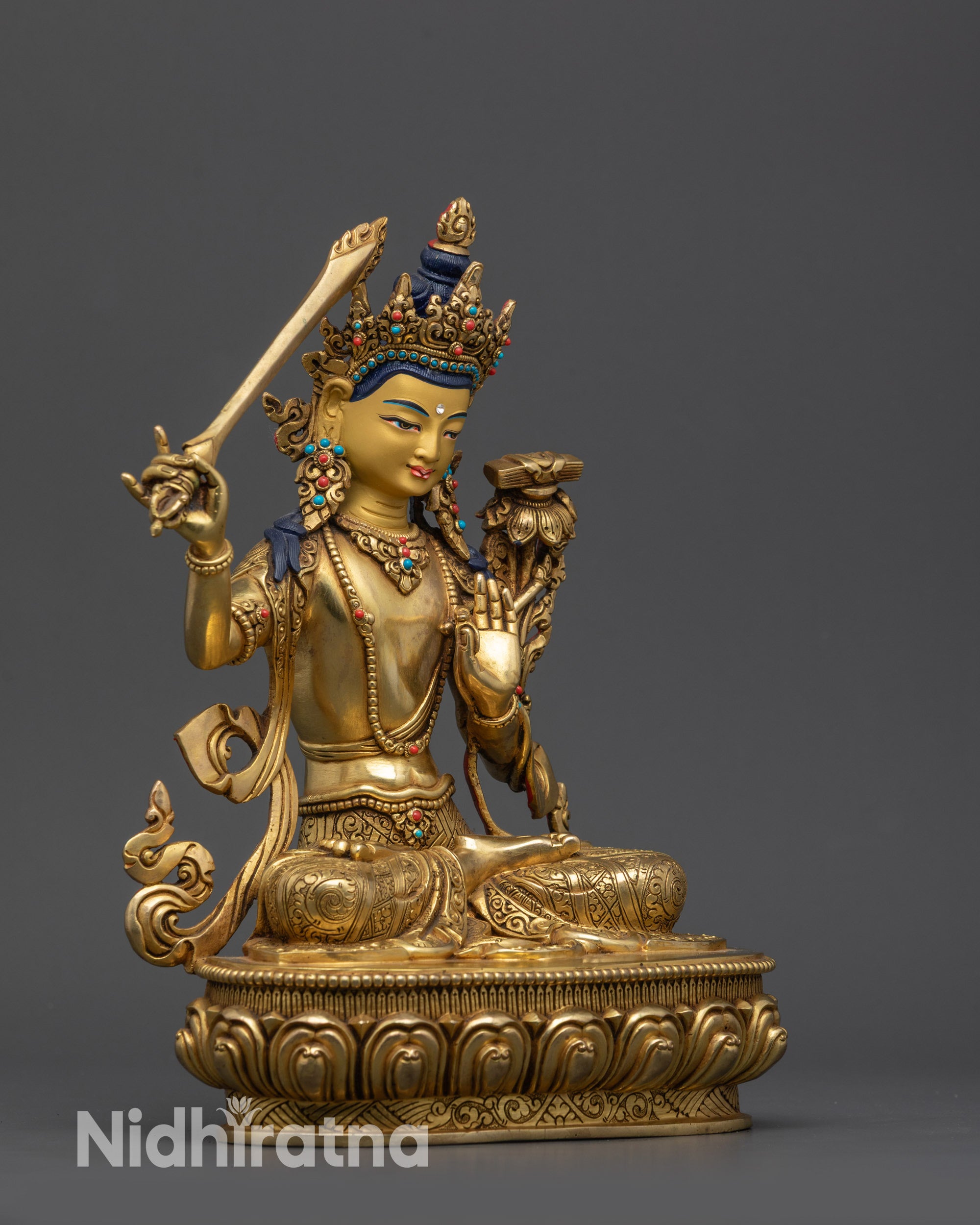 Tibetan Bodhisattva Manjushree Statue | Vajrayana God of Wisdom Idol