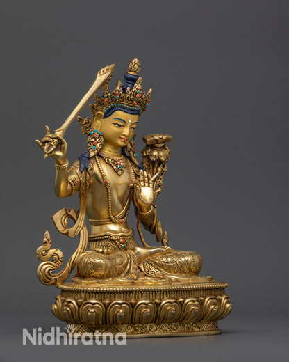Tibetan Bodhisattva Manjushree Statue | Vajrayana God of Wisdom Idol