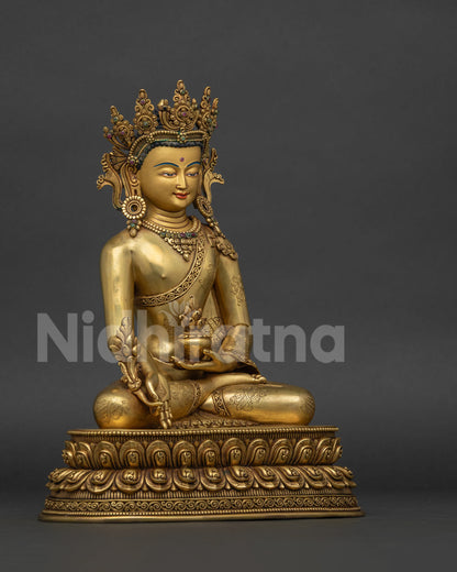 Crowned Three Buddha Set Statue | Traditional Newari Craft & Art