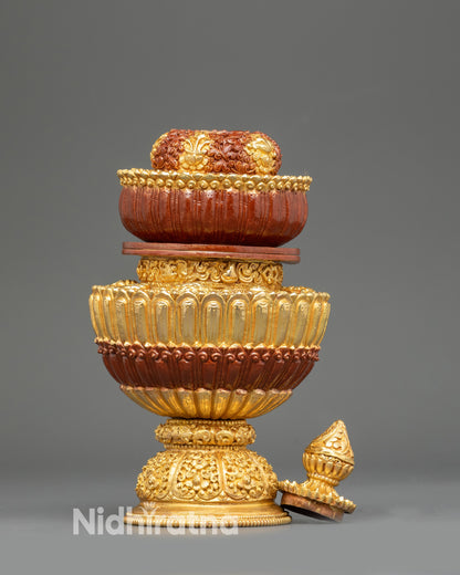 Sacred Neshi Rice Pot | Gold-Plated Copper Rice Offering Vessel