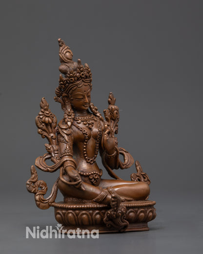 Oxidized Copper Green Tara Statue | Handcrafted Buddhist Sculpture