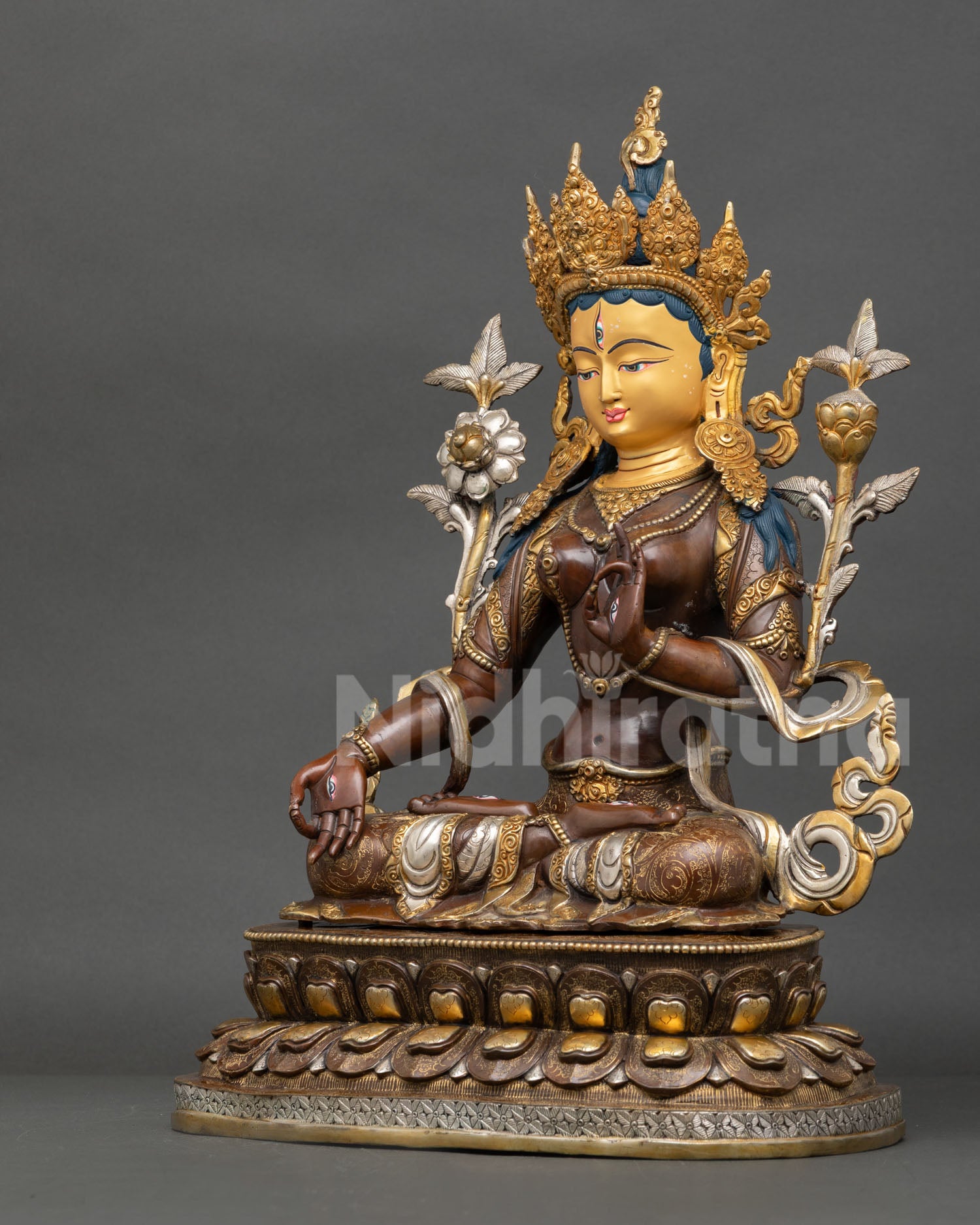 Enlightened White Tara Figurine | Premium Oxidized Copper Statue