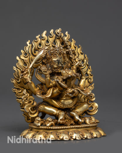 Nepalese Four-Armed Mahakala Statue | Tibetan Protector Deity