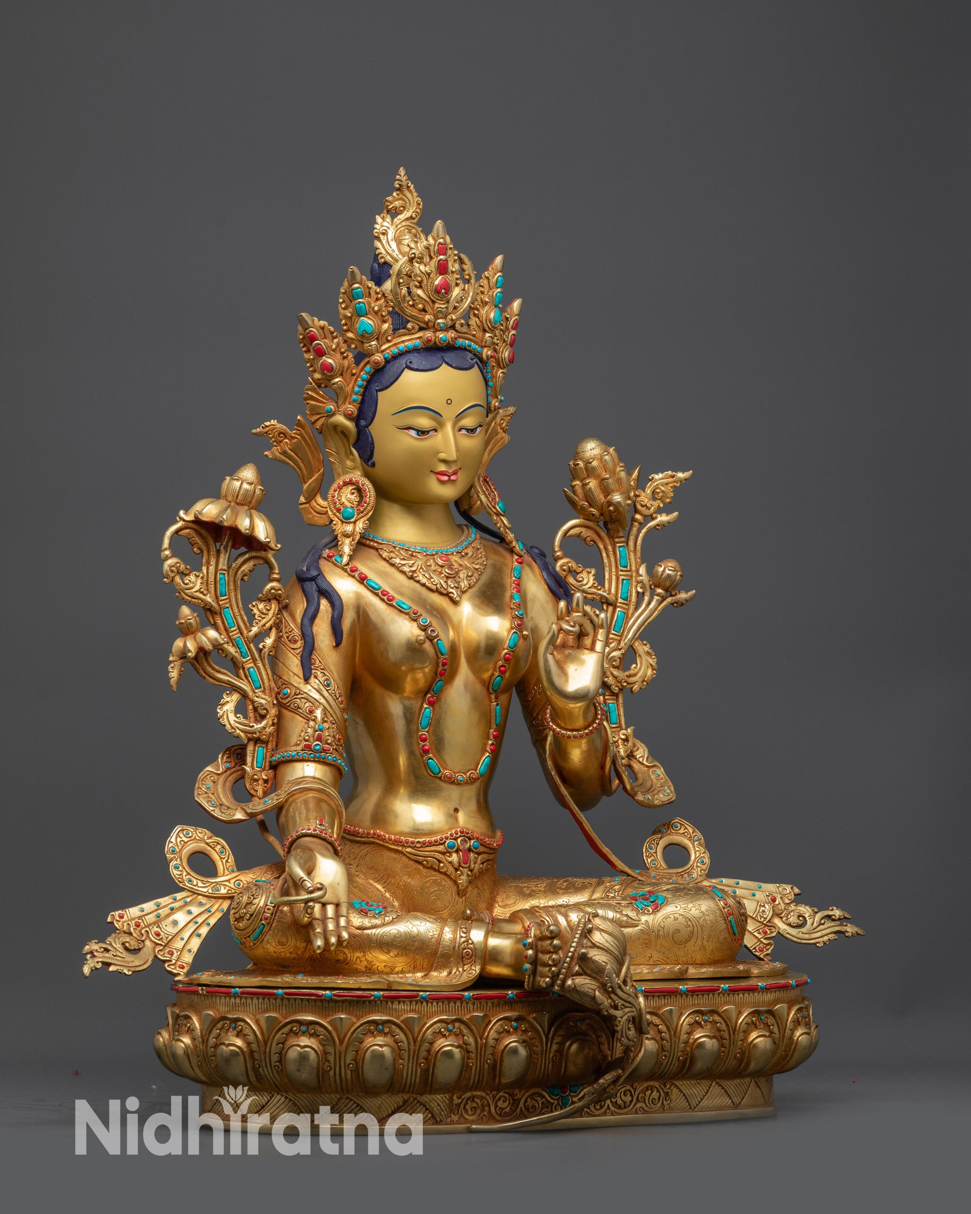 Buddhist Gold-Gilded Premium Green Tara Statue | Handicrafted in Nepal