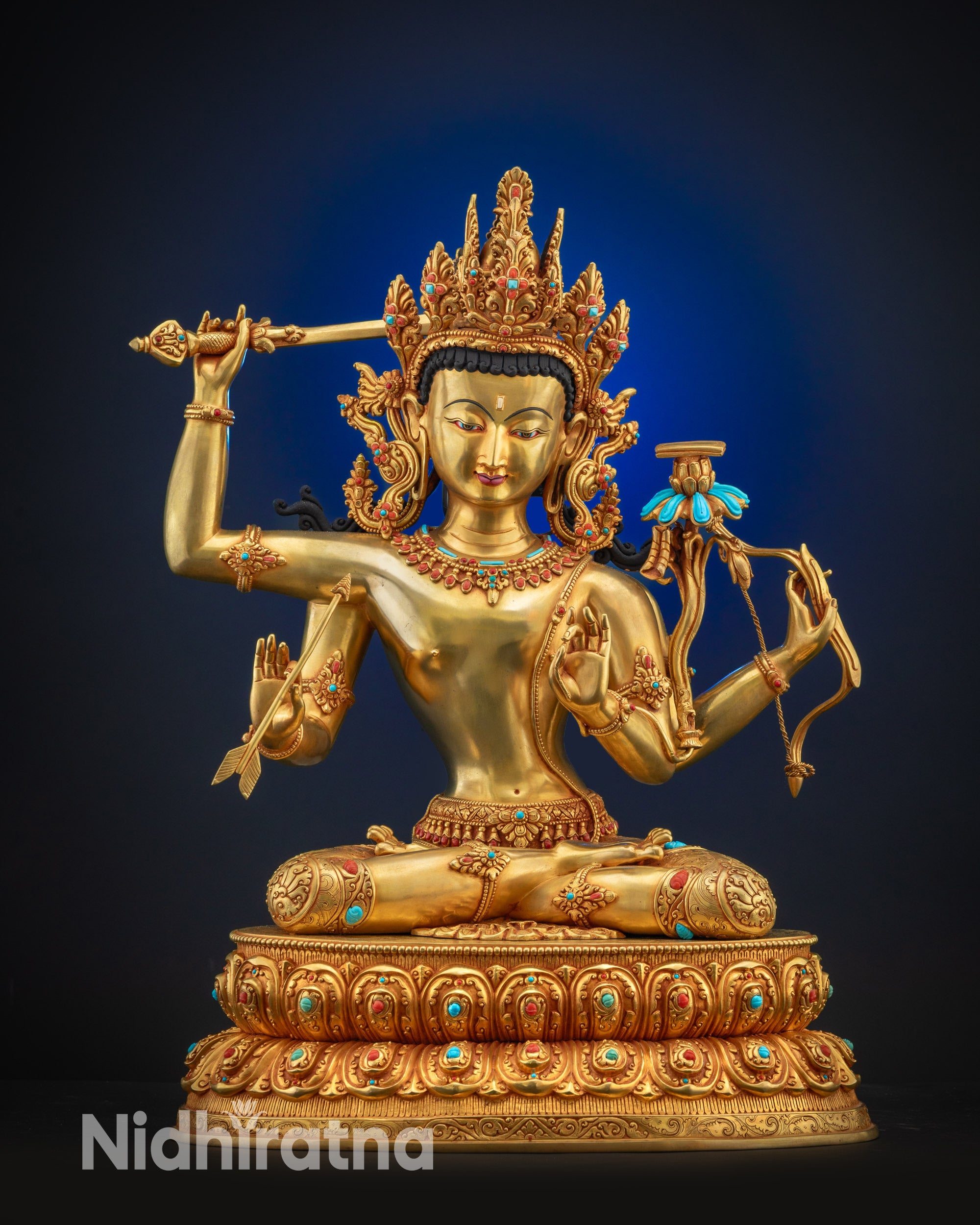 Masterpiece Maha Manjushri Statue | Rare 24K Gold Fire-Gilded Sculpture