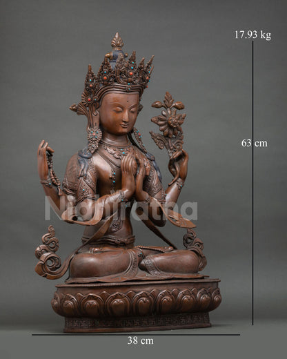 Four-Armed Chenrezig Statue | Oxidized Copper Sculpture