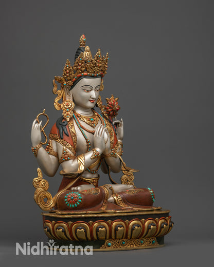 Compassionate Chenrezig Statue | Hand-painted Tibetan Buddhist Idol
