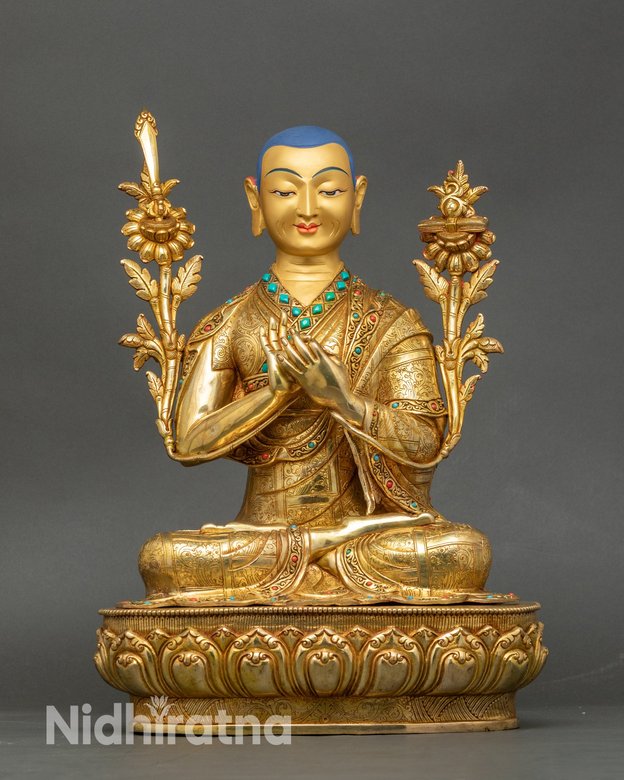 Buddhist Master Tsongkhapa - Handmade Statue Set from Nepal