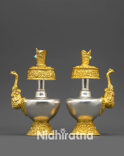 Tibetan Bhumba Offering Vase Set | Ritual Copperware for Ceremonies