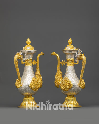 Handmade Tea pot Set | Gold & Silver-Plated Copper Ritual Vessels