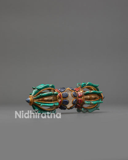 Tibetan Vajra for Sale | Copper Dorje with Turquoise, Coral & Lapis Inlays