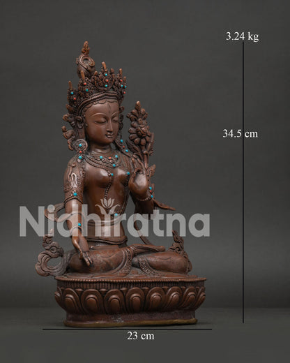Oxidized White Tara Statue | Seven Eyed Female Buddha Sculpture
