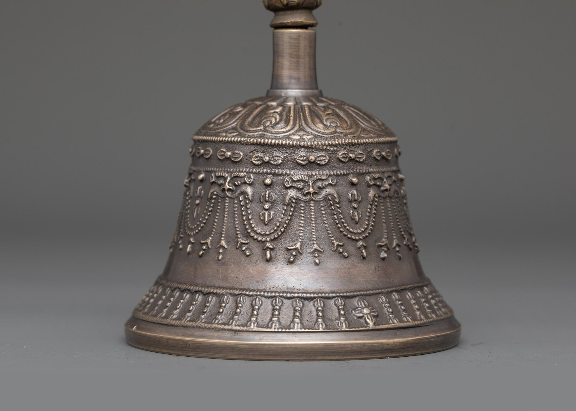 Back view Tibetan Bell & Vajra Set for sacred rituals and altar use in Buddhism