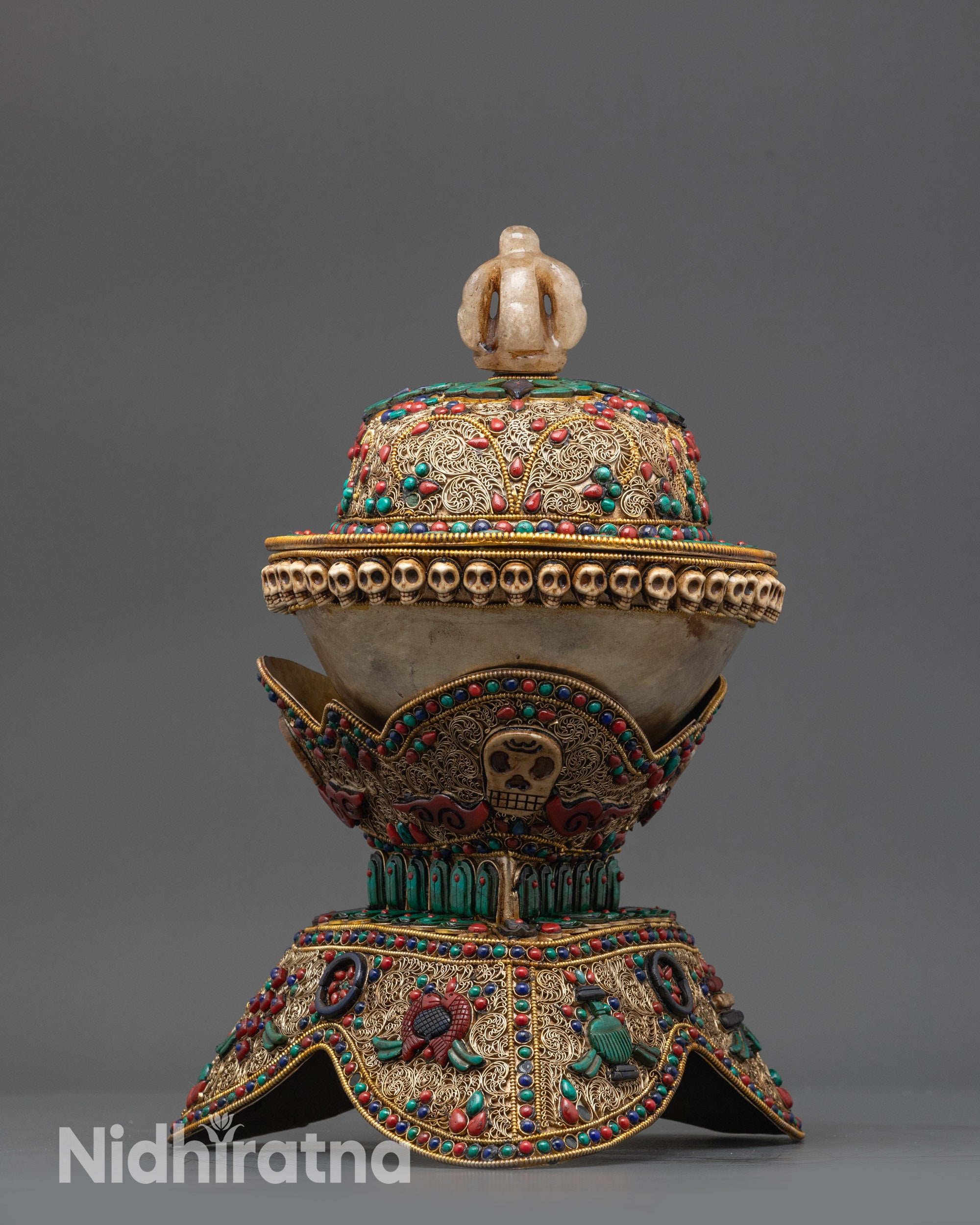 Sacred Tibetan Ritual Kapala Set | Handcrafted Skull Cups for Vajrayana