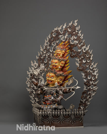 Silver Plated Rahula Statue | Handmade Tibetan Protector Deity
