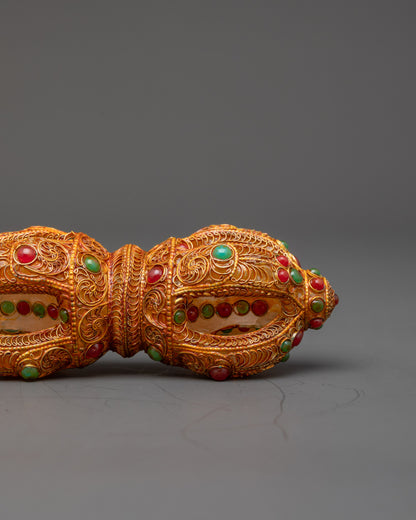 Copper Dorje with Crystal Core | Handcrafted Ritual Vajra from Nepal