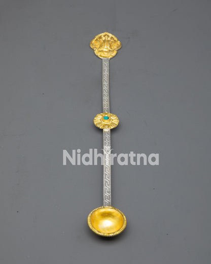Authentic Tibetan Spoon | Gold & Silver-Plated Altar Offering Tool