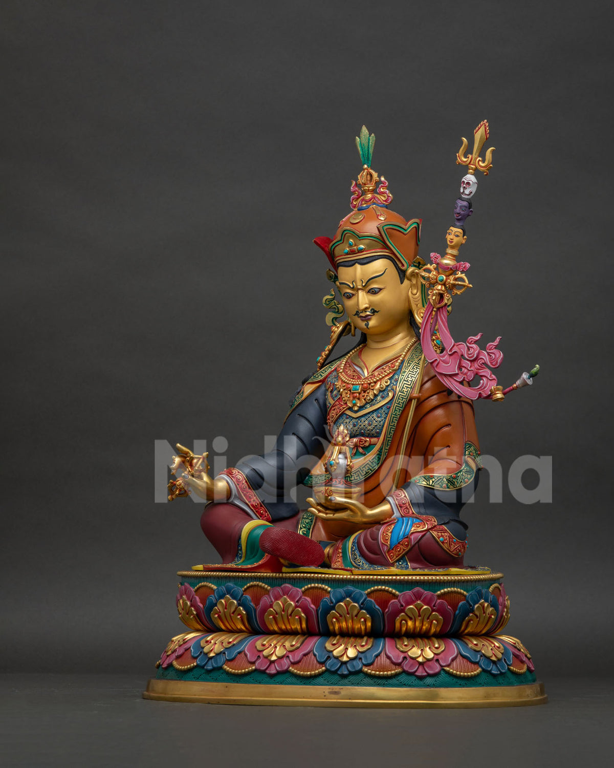 Guru Rinpoche Statue (50cm) | Hand-Painted Buddhist Copper Sculpture