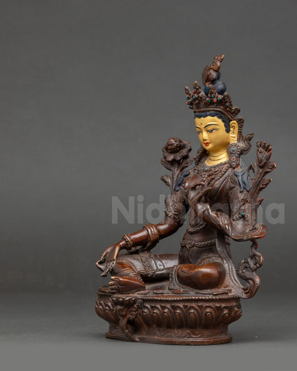 Oxidized Statue of Green Tara for Spiritual Blessing