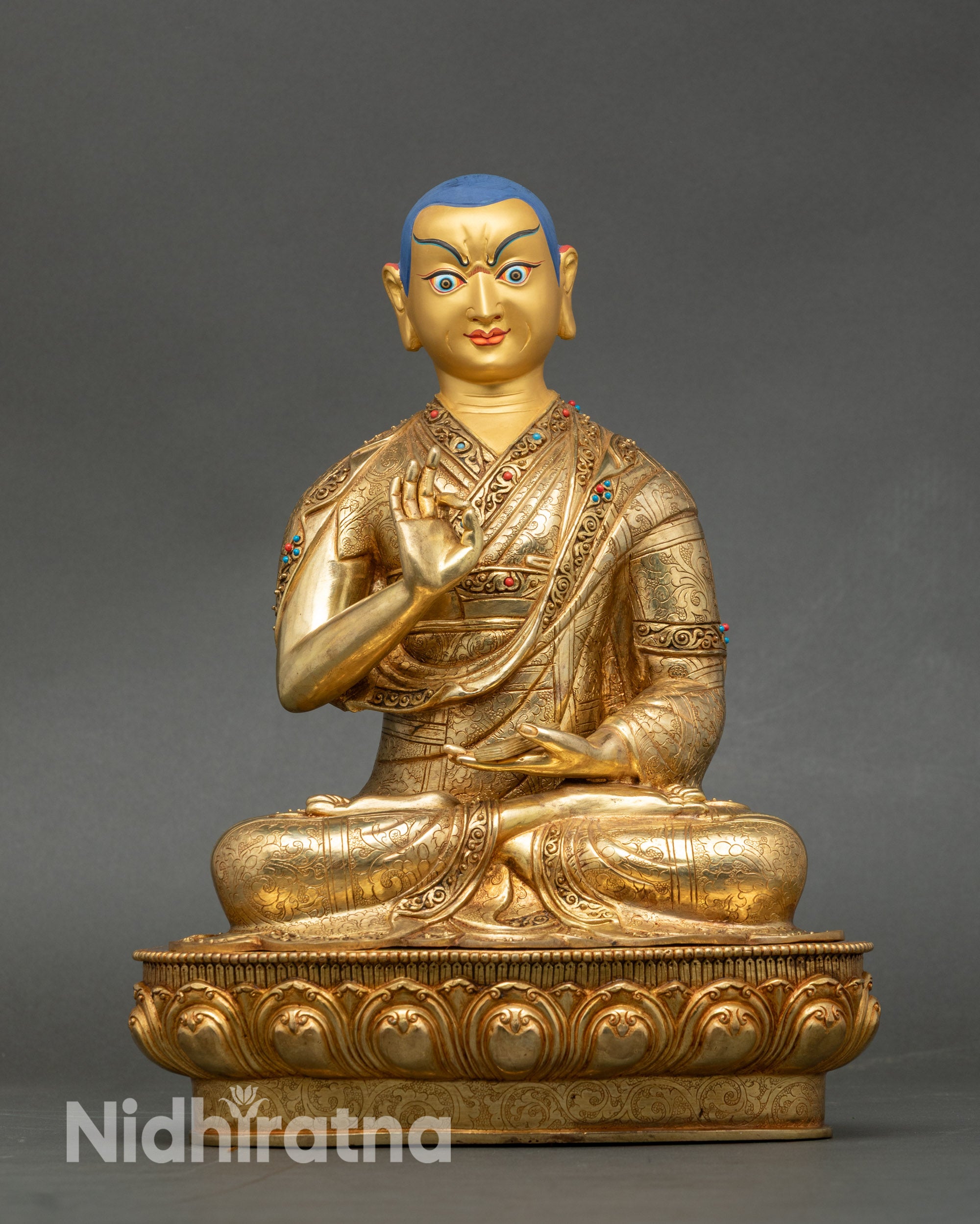 Buddhist Master Tsongkhapa - Handmade Statue Set from Nepal