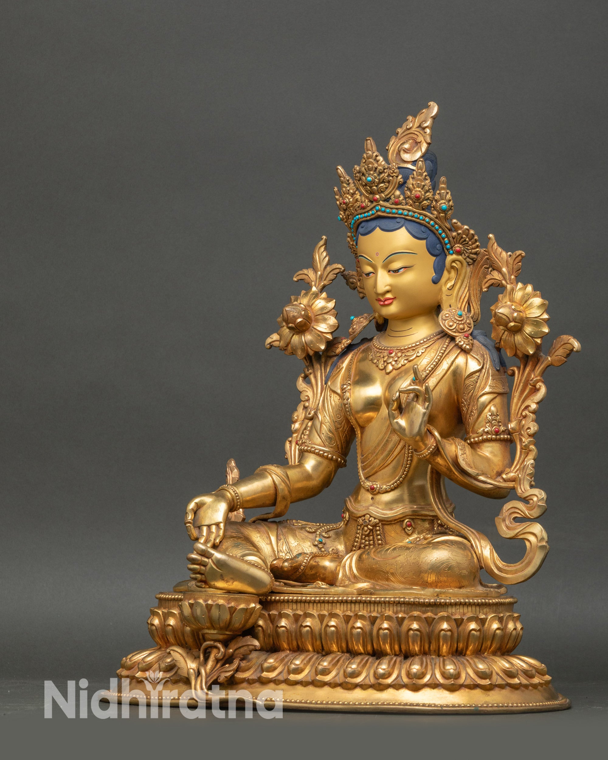 Green Tara Bodhisattva Statue | Traditional Himalayan Copper Sculpture