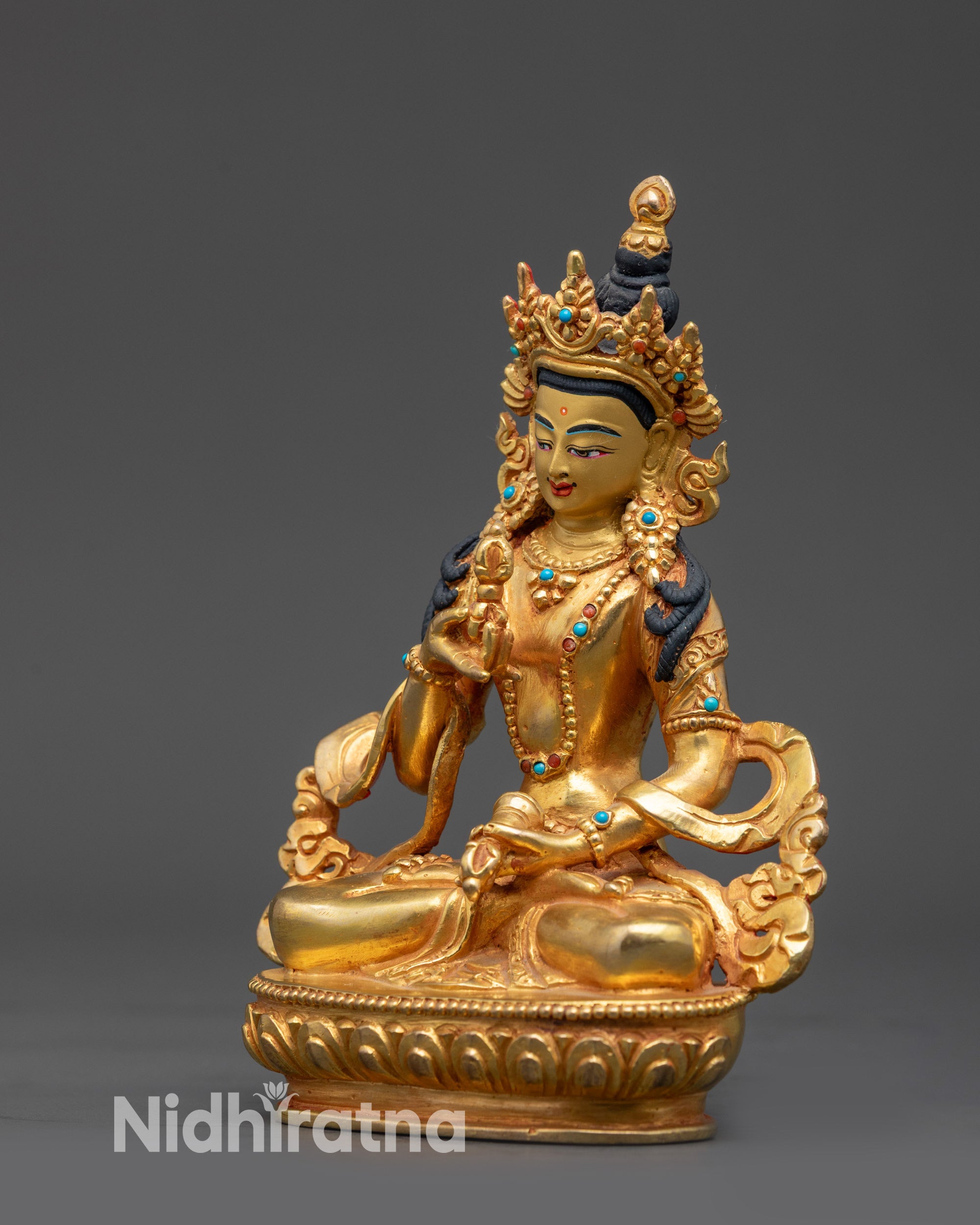 Tibetan Dorje Sempa Sculpture | 24K Gold-Gilded Copper Altar Figurine