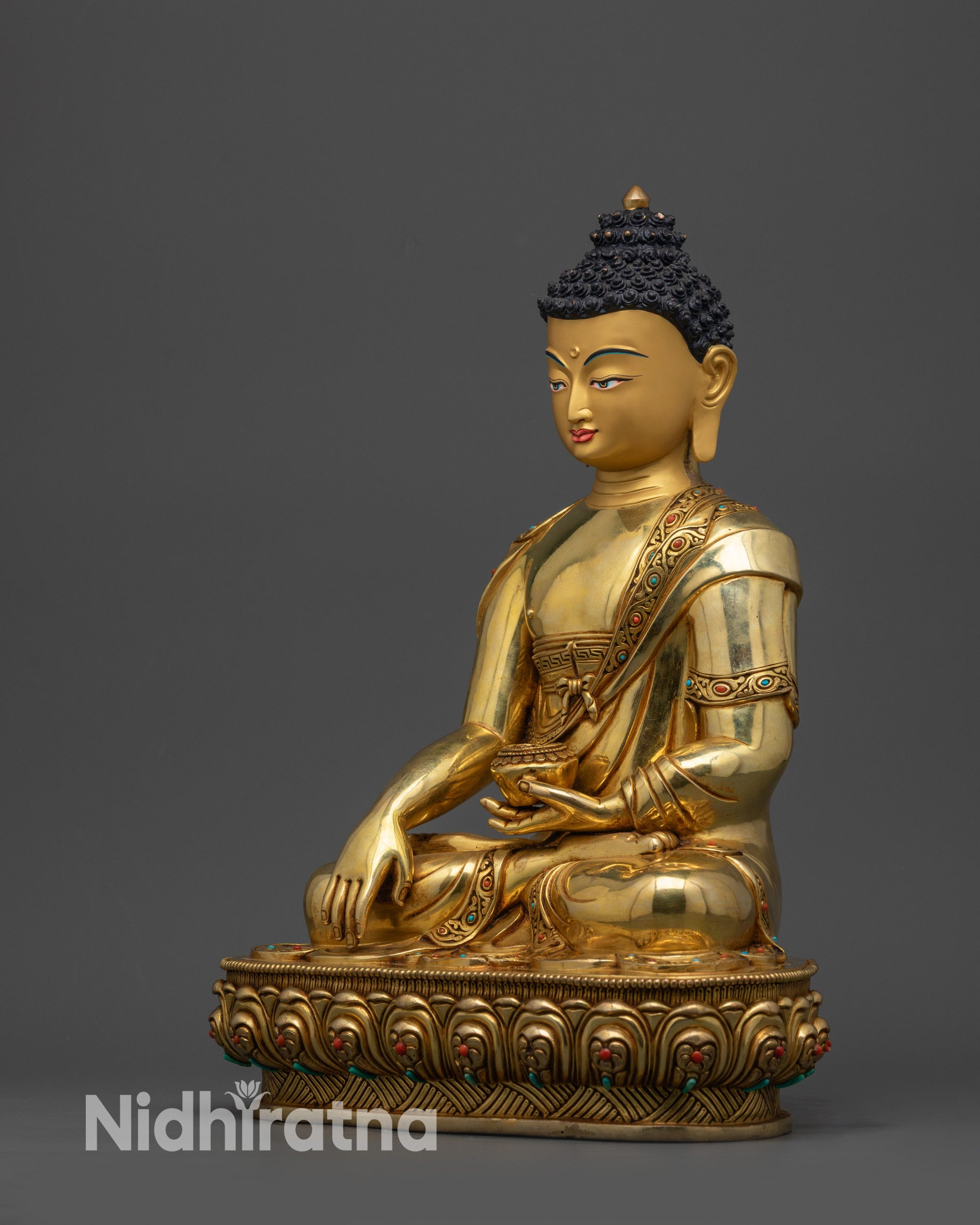 Golden Historical Buddha Shakyamuni Statue | Tibetan Nepalese Artwork