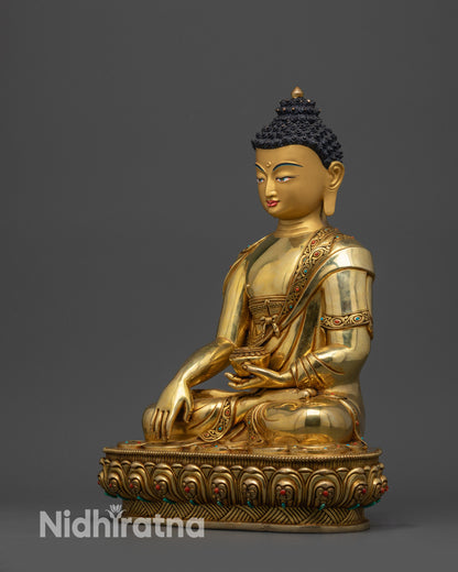 Golden Historical Buddha Shakyamuni Statue | Tibetan Nepalese Artwork
