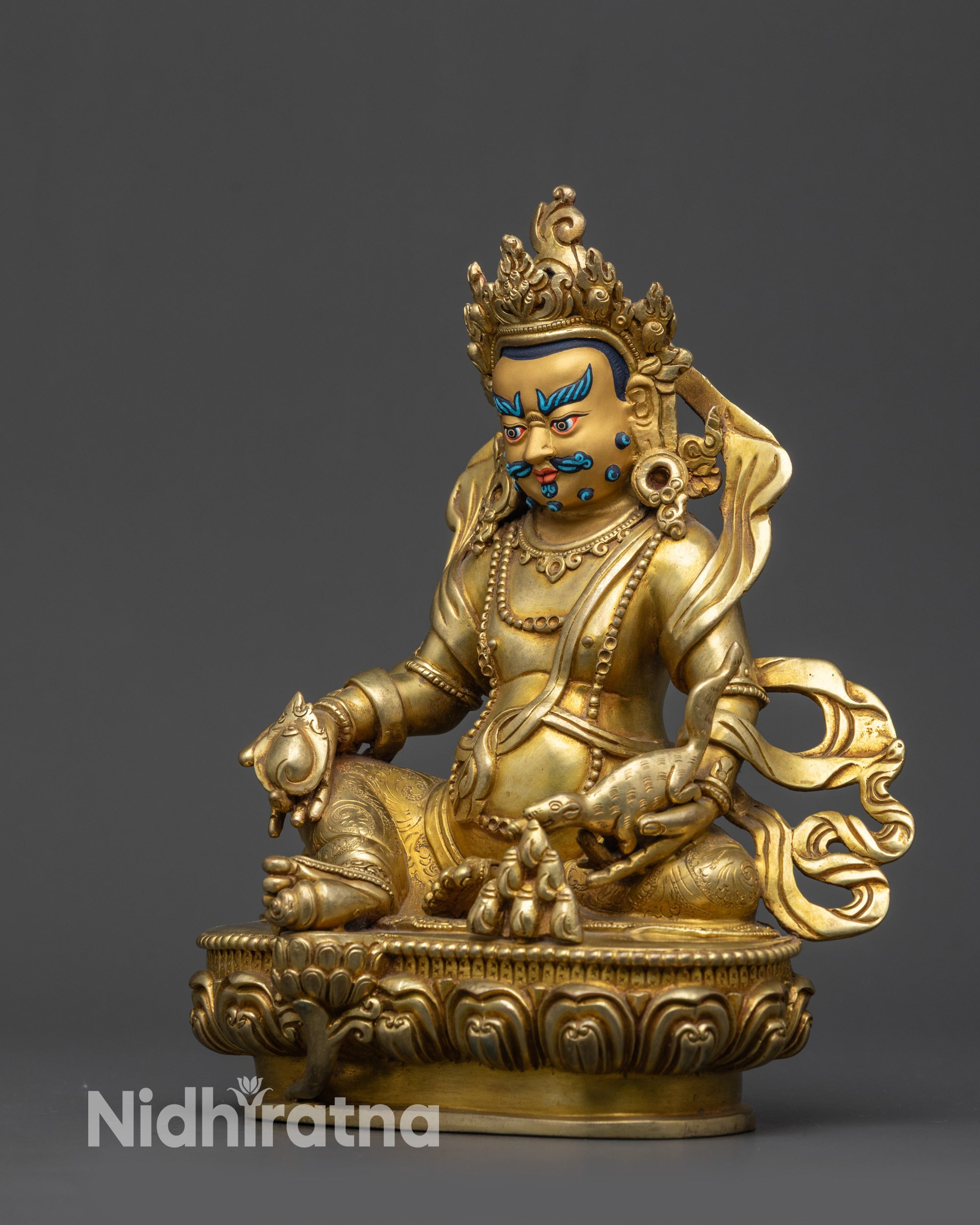Embrace Abundance with Gold-Gilded Dzambhala Statue | Wealth God Idol