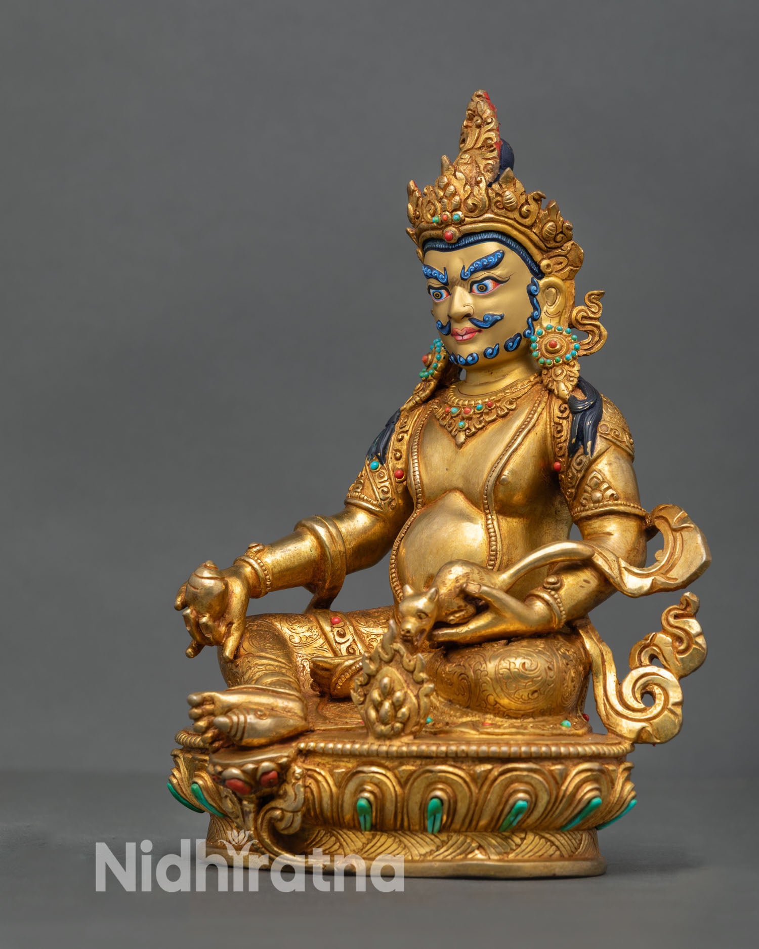 Dzambhala Statue - 24K Gold Gilded Copper Artwork