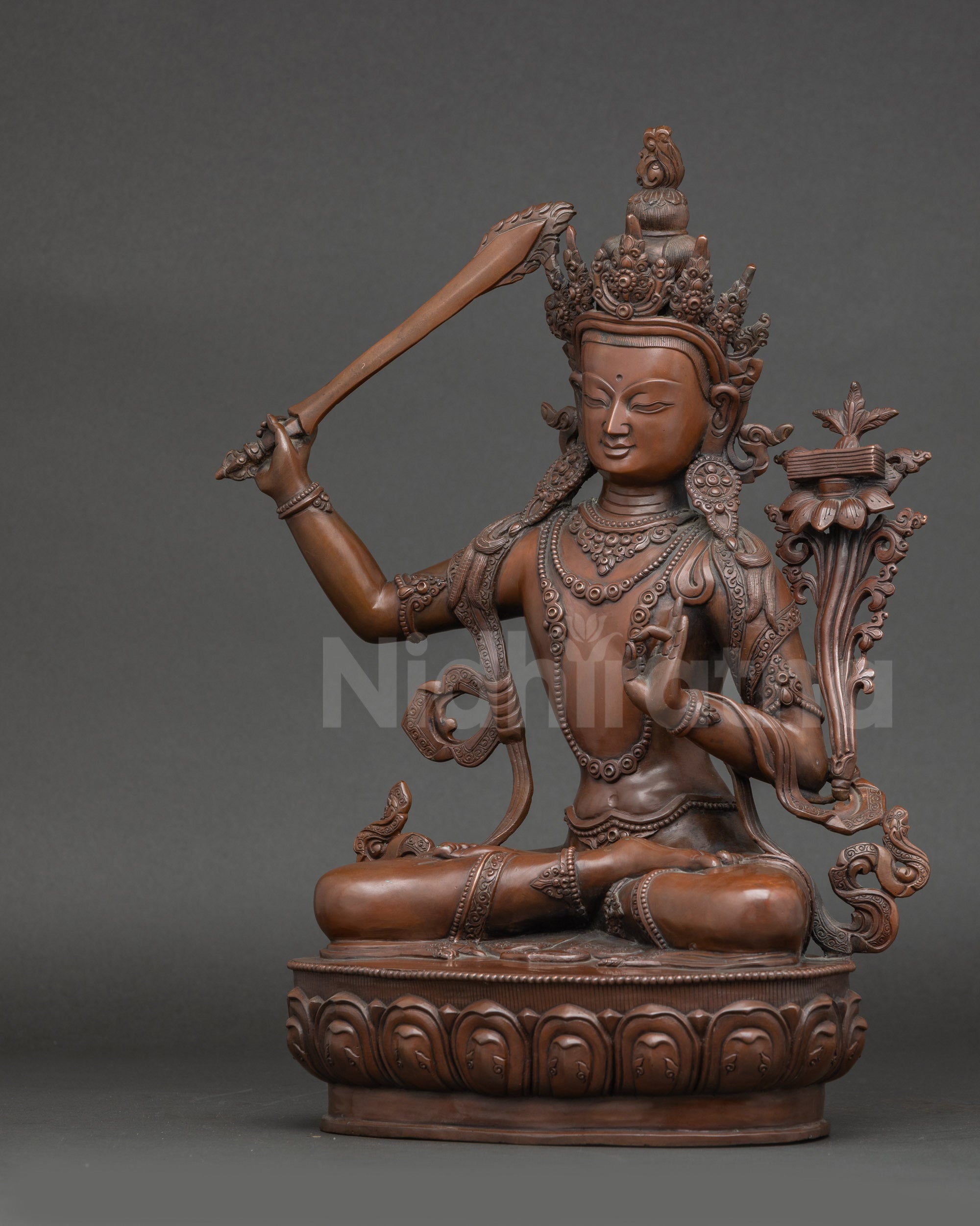 Oxidized Manjushri Statue | Traditional Sacred Himalayan Sculpture