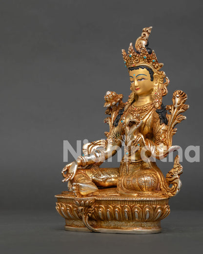 Green Tara Statue | 24K Gold Gilded Copper Artwork