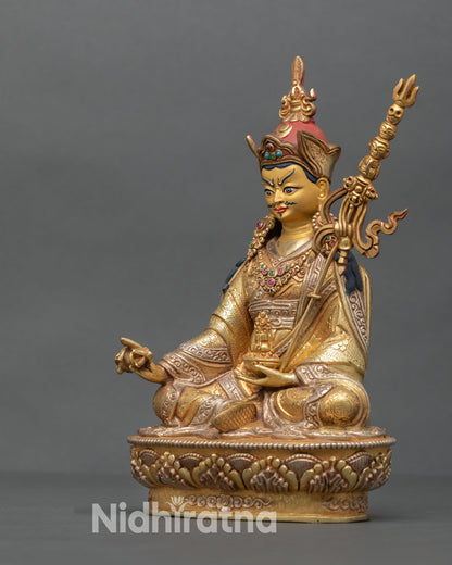 Guru Rinpoche Statue | 24K Gold-Gilded Copper Sculpture