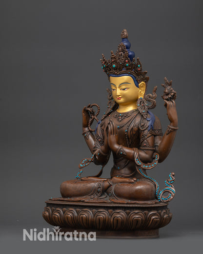 Nepalese Chenrezig Statue – Handcrafted Tibetan Avalokiteshvara Figure