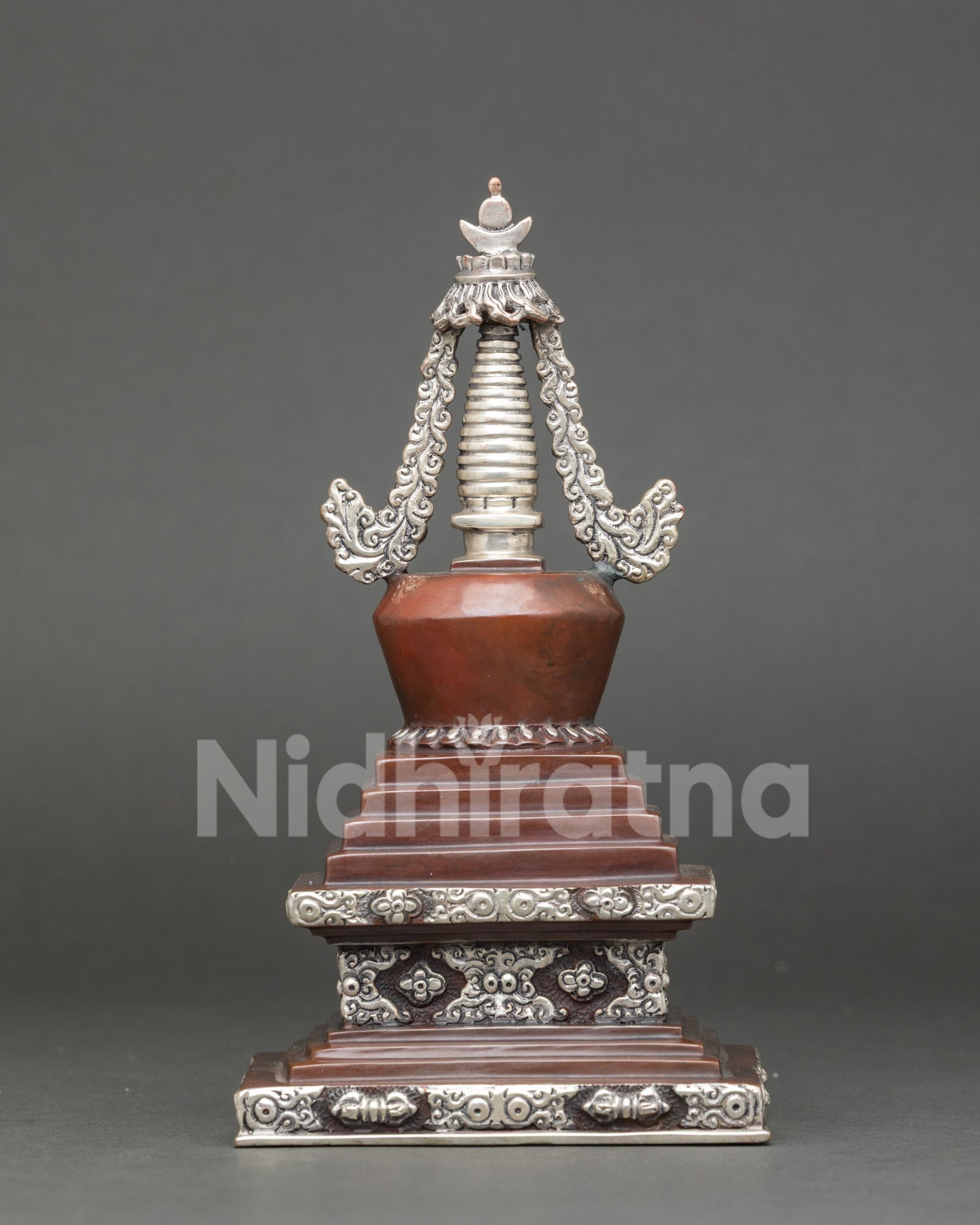Oxidized Copper Shakyamuni Buddha Stupa | Himalayan Buddhist Shrine