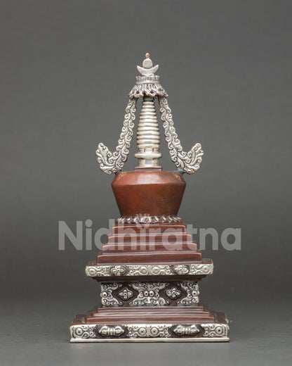 Oxidized Copper Shakyamuni Buddha Stupa | Himalayan Buddhist Shrine