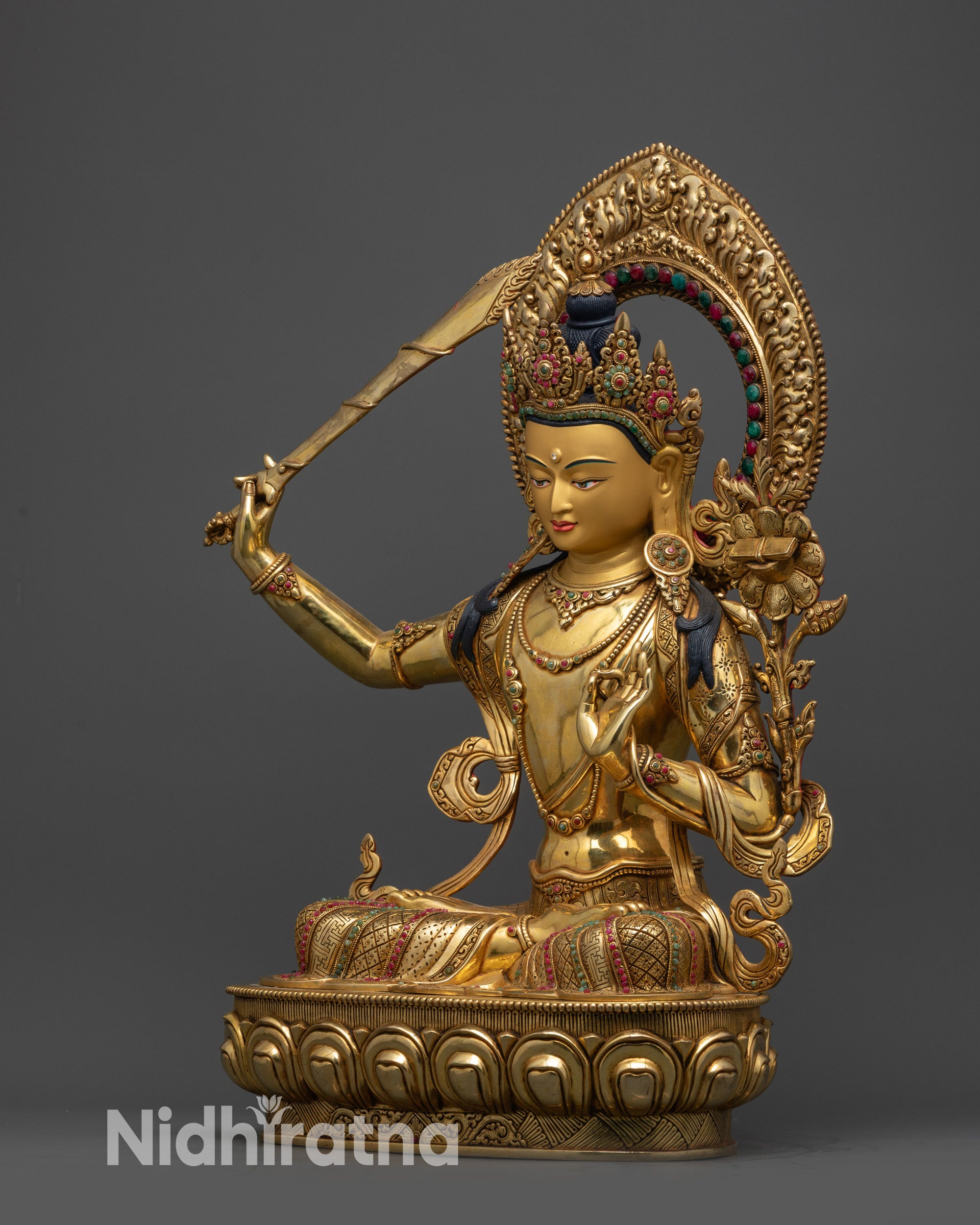Spiritual Manjushri Statue | Nepalese Embodiment of Wisdom Sculpture