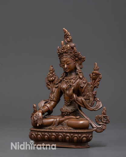 Serene White Tara Statue | Oxidized Copper Buddhist Idol for Healing
